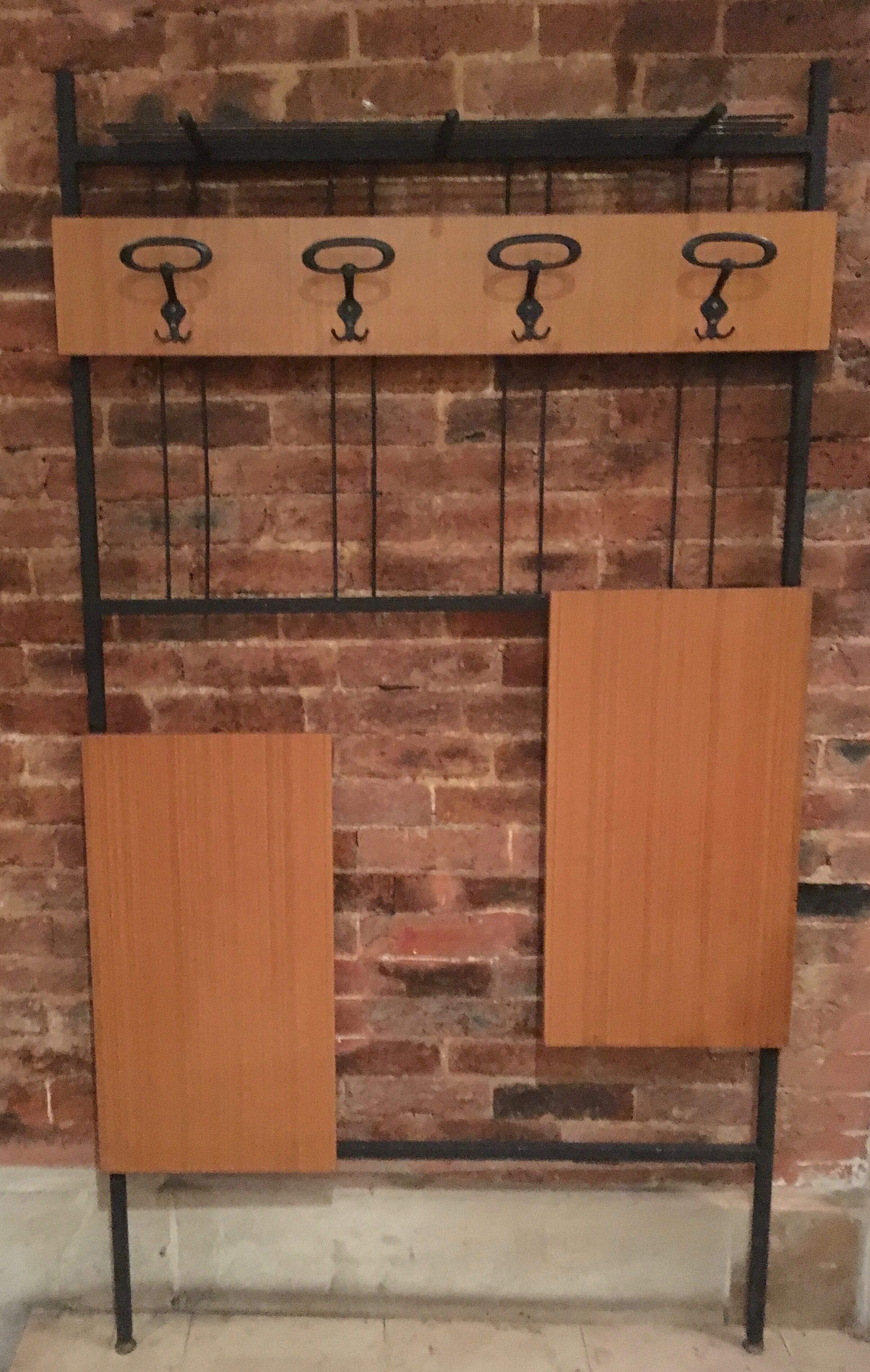 Wall coat holder in metal and wood 1960