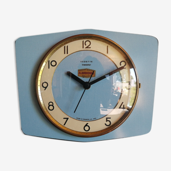Vintage formica clock silent wall pendulum "Blue transistor star"
