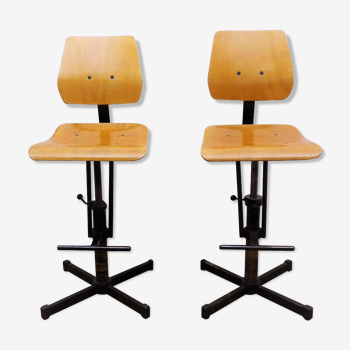 Industrial beech and metal chairs 1960