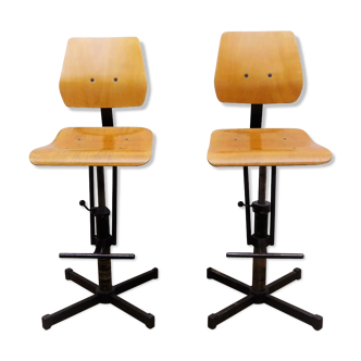 Industrial beech and metal chairs 1960