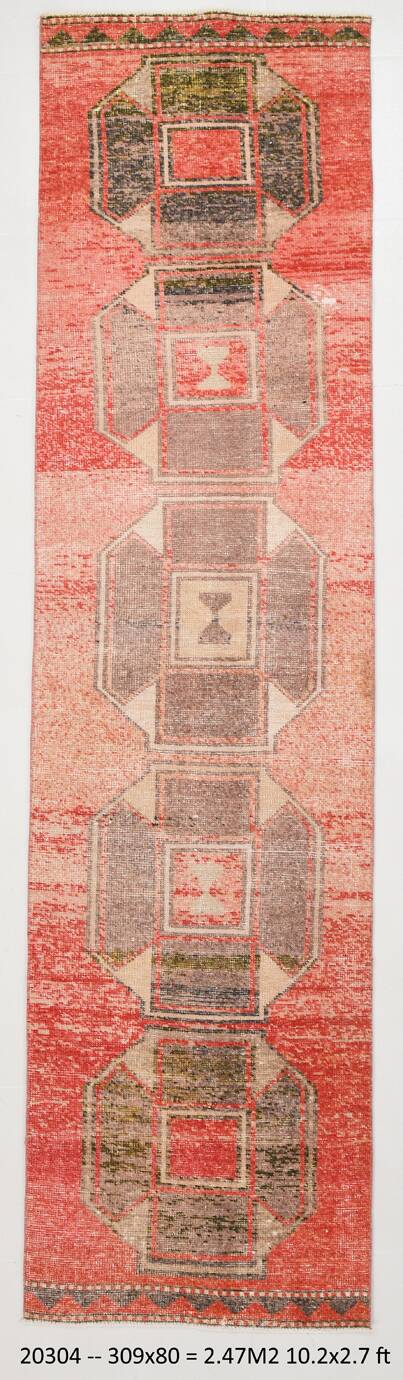 3x10 Rose Red Turkish Vintage Runner Rug,  80x309Cm SK 20304