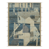Handwoven Turkish Rustic 275 cm x 365 cm Blue Wool Carpet