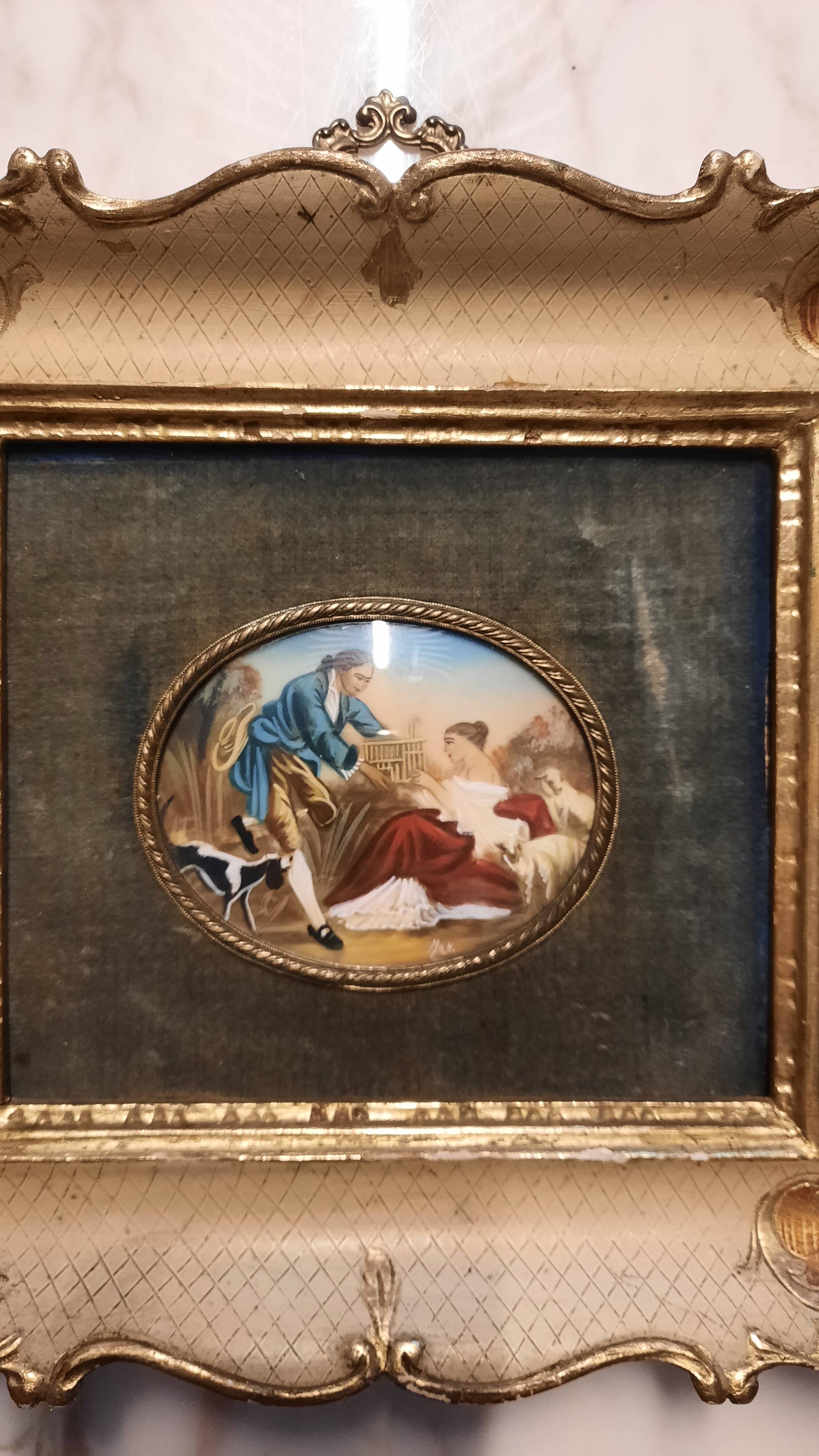 Enamel painting/under glass - Old - Signed