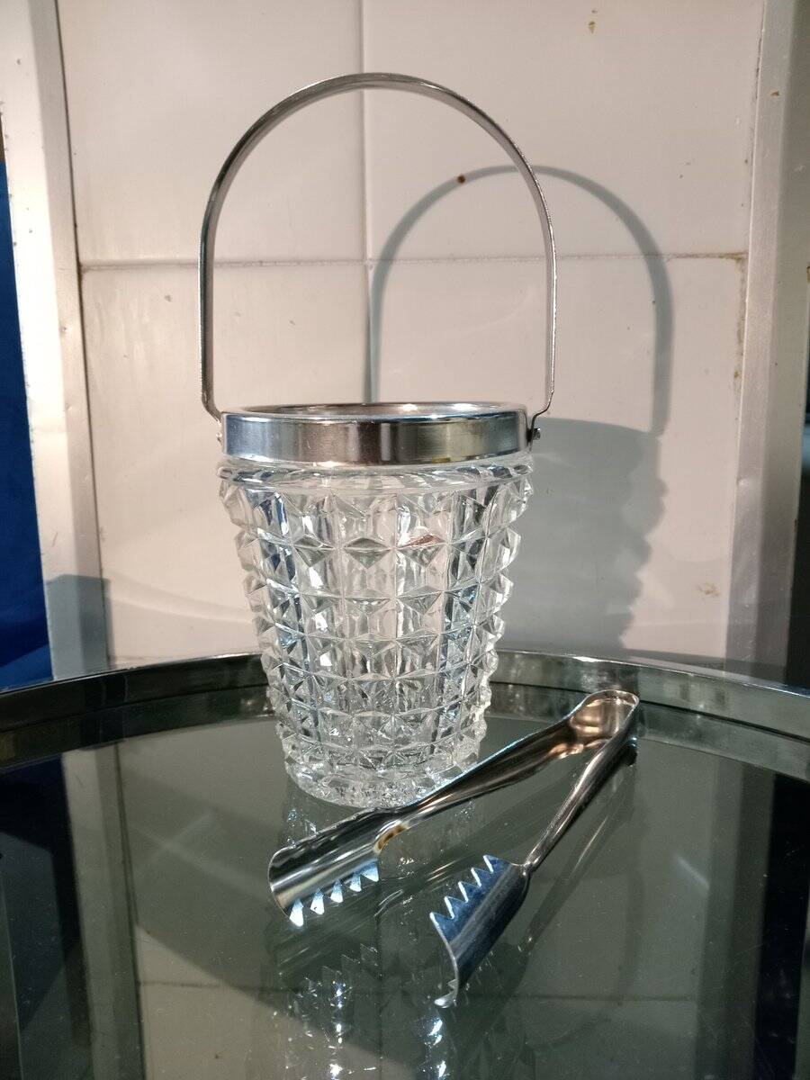 Vintage glass ice bucket, 1960s