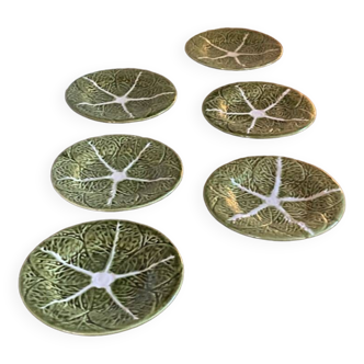 Set of 6 cabbage leaf slip plates