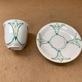 Set of 6 antique white ceramic mugs vintage green leaf decor