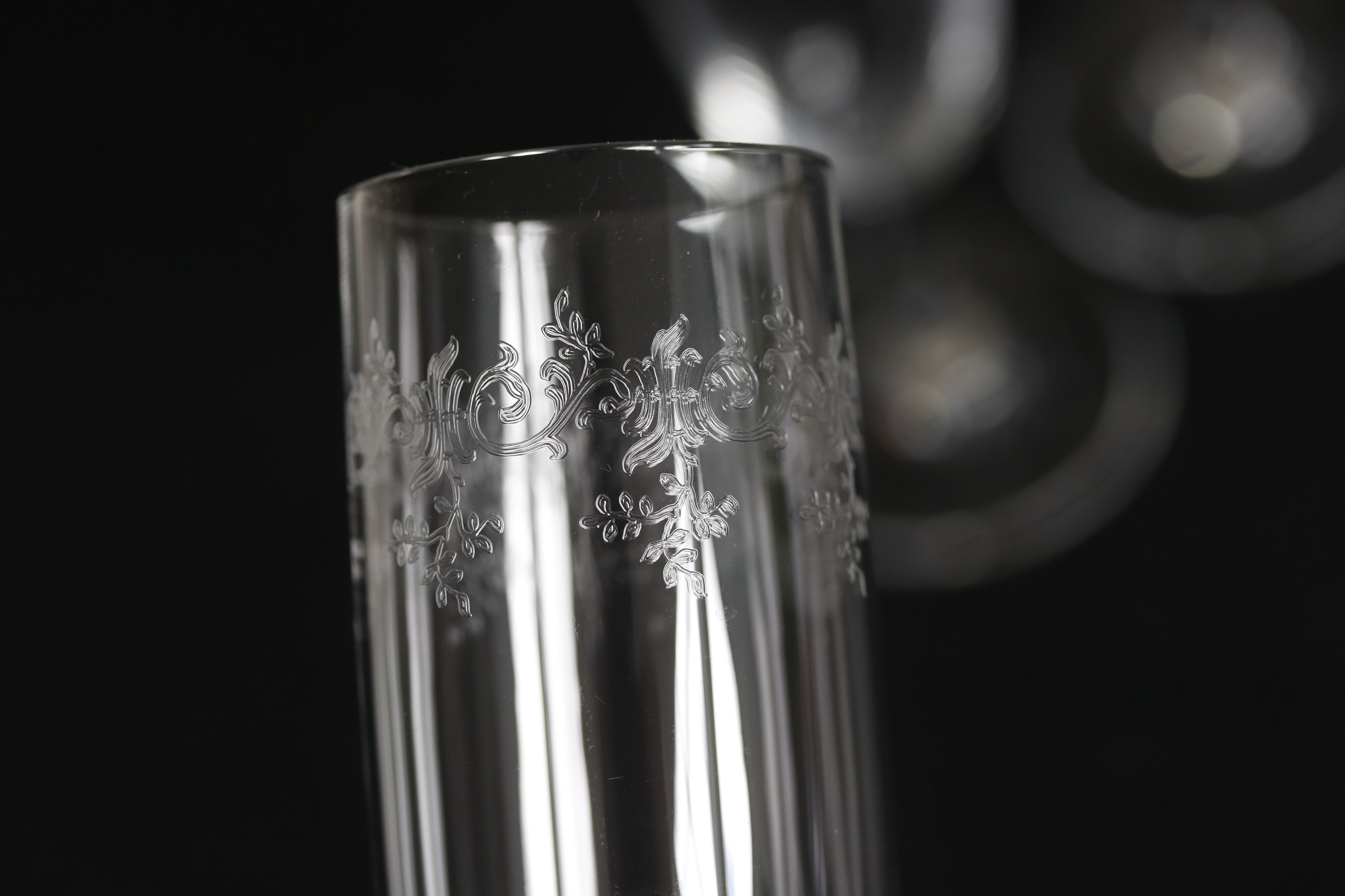 Suite of 6 Baccarat crystal flutes, model Sévigné, signed