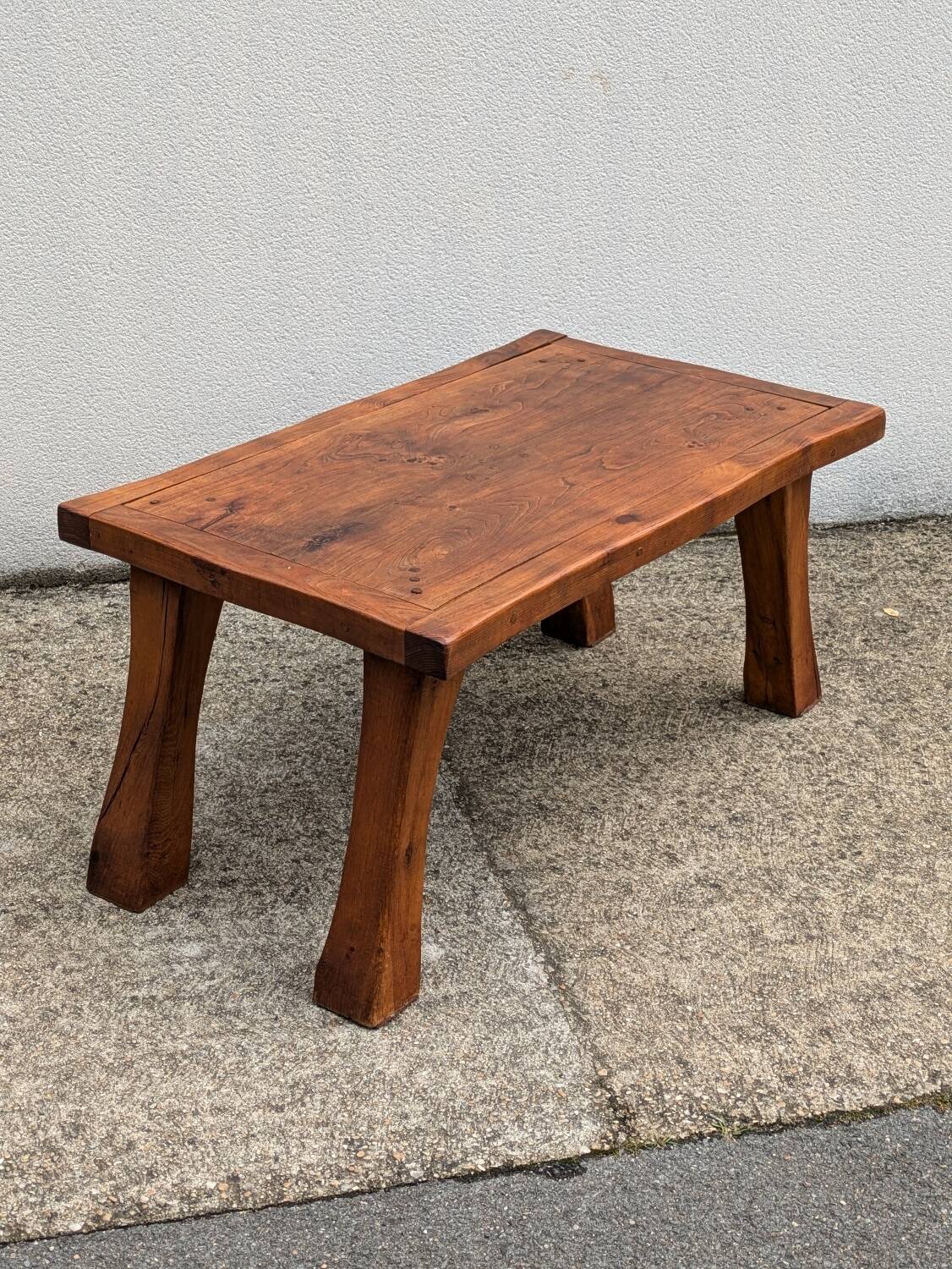 Brutalist solid wood coffee table, vintage