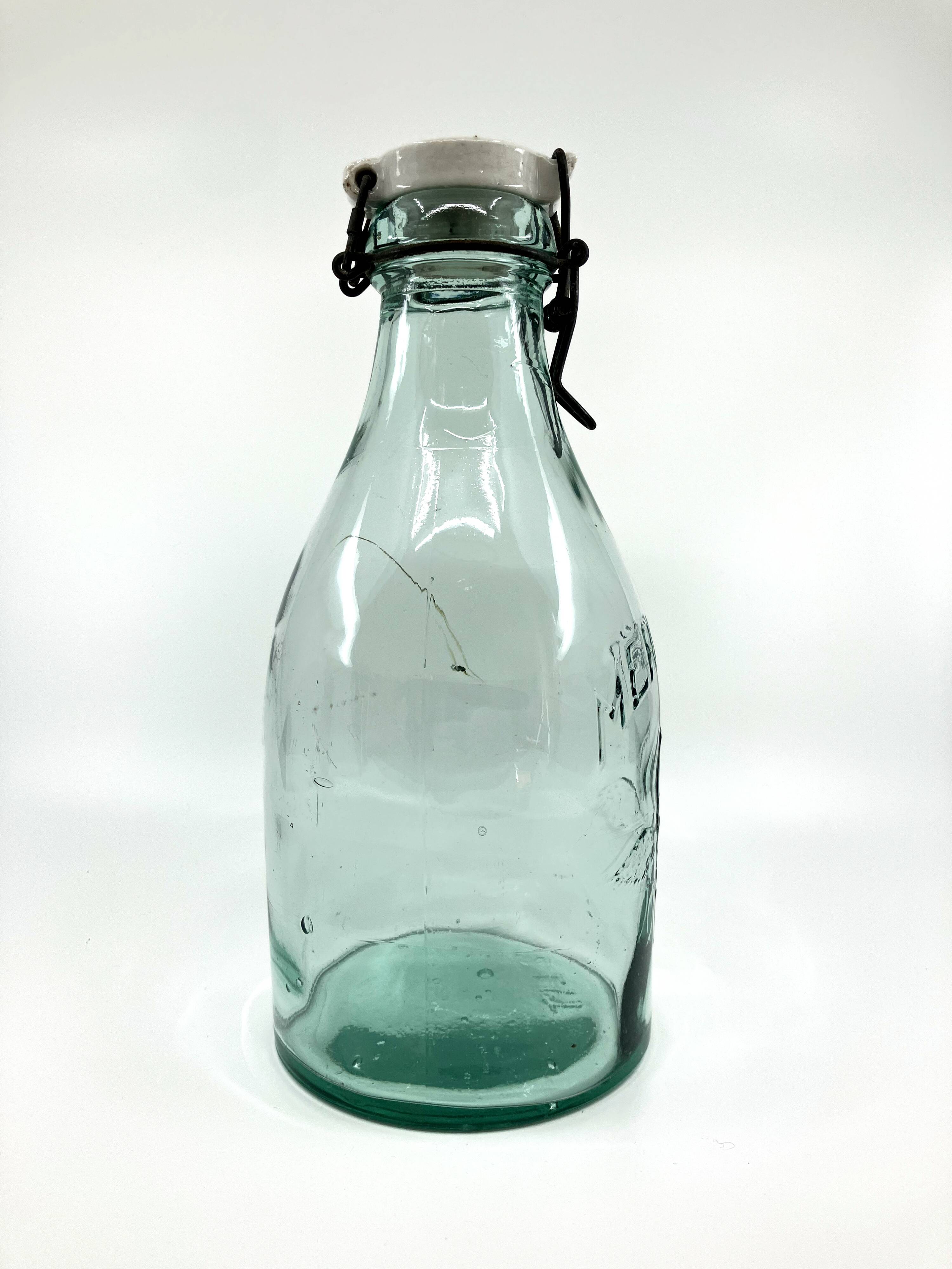 Large "Mercur" glass bottle with ceramic stopper • 2L • 1930