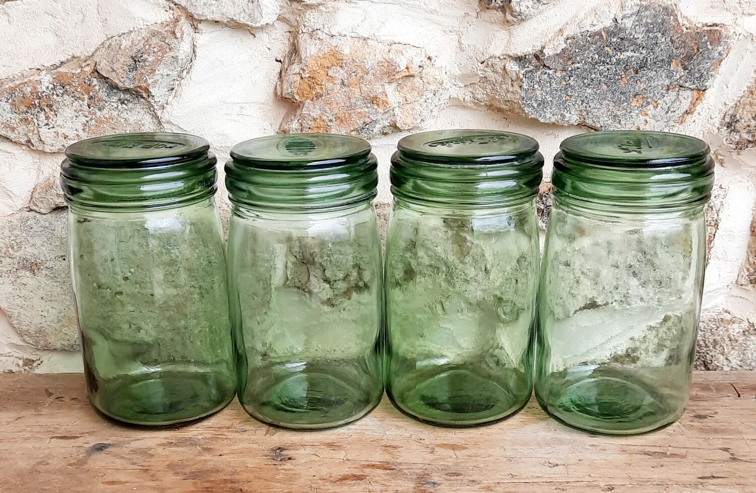 Old green glass jars