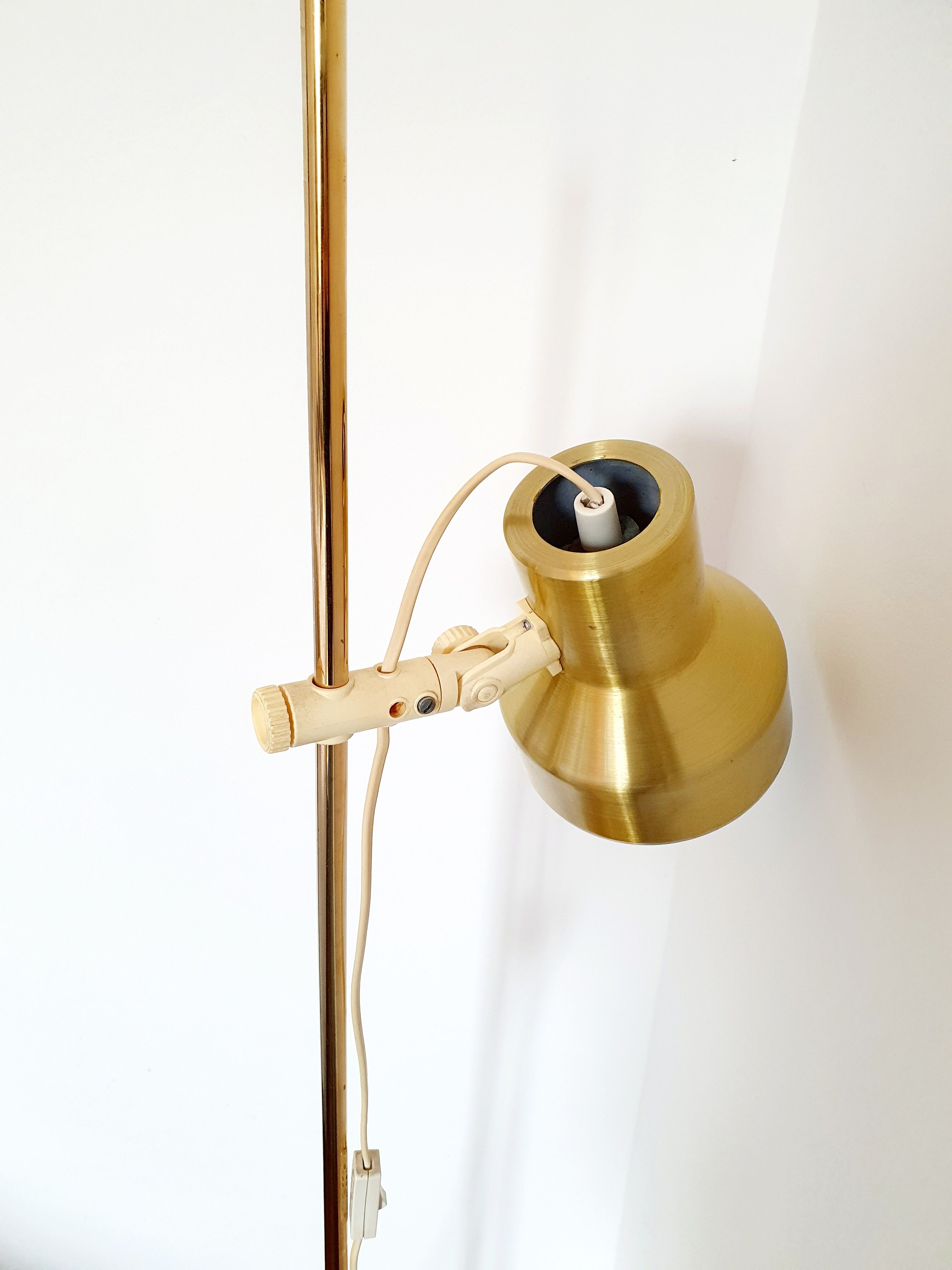 Golden Scandinavian floor lamp, 70s