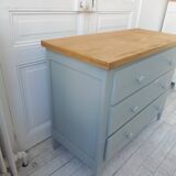 Re-enchanted chest of drawers in verdigris, wooden top protected by varnish. 3 t furniture