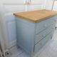 Re-enchanted chest of drawers in verdigris, wooden top protected by varnish. 3 t furniture