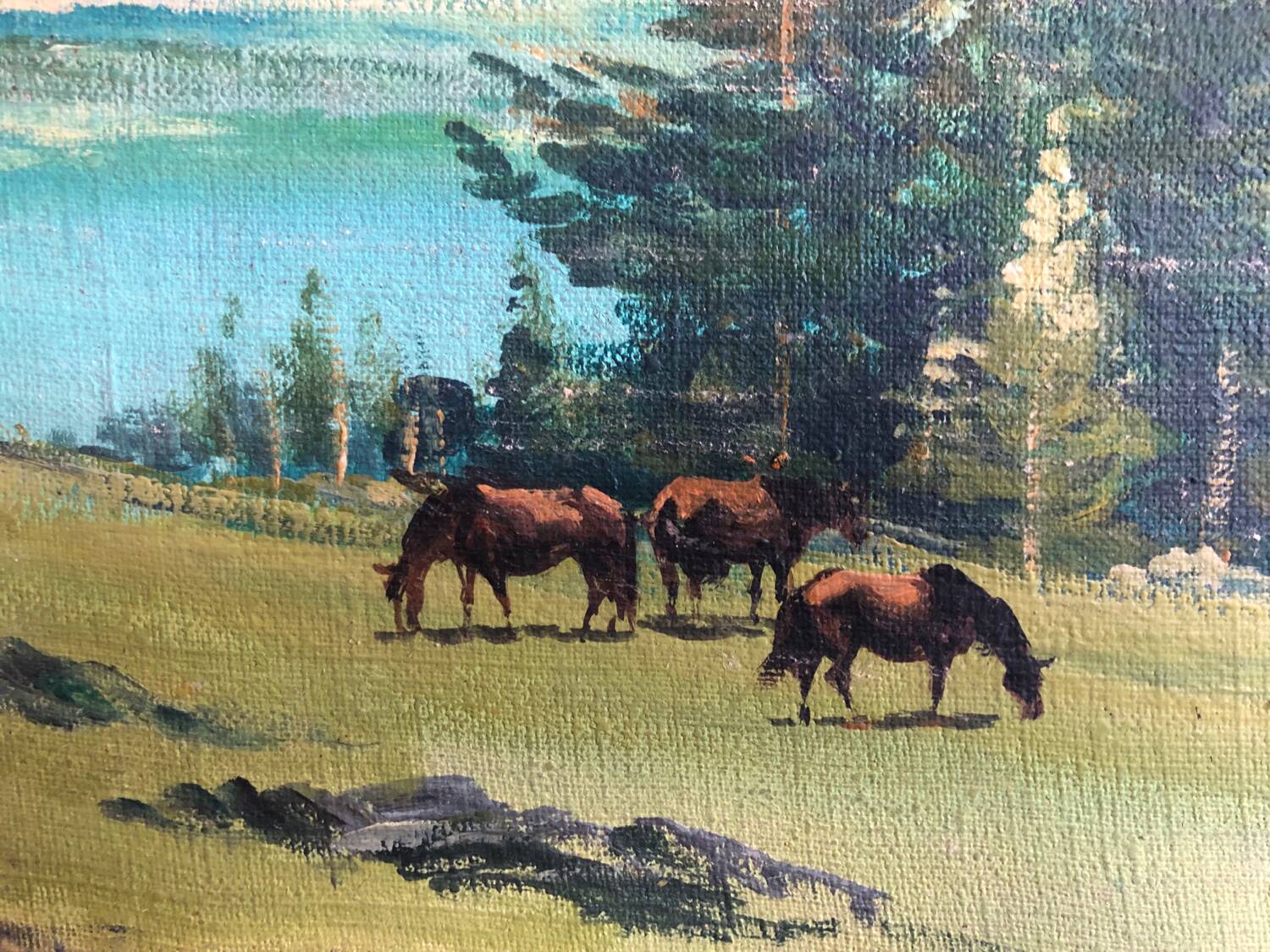 Mountains and horses painting