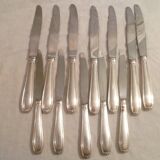 Ens.de  7 couteaux de table & 5 couteaux a fruits/fromage en met.argente styl art deco