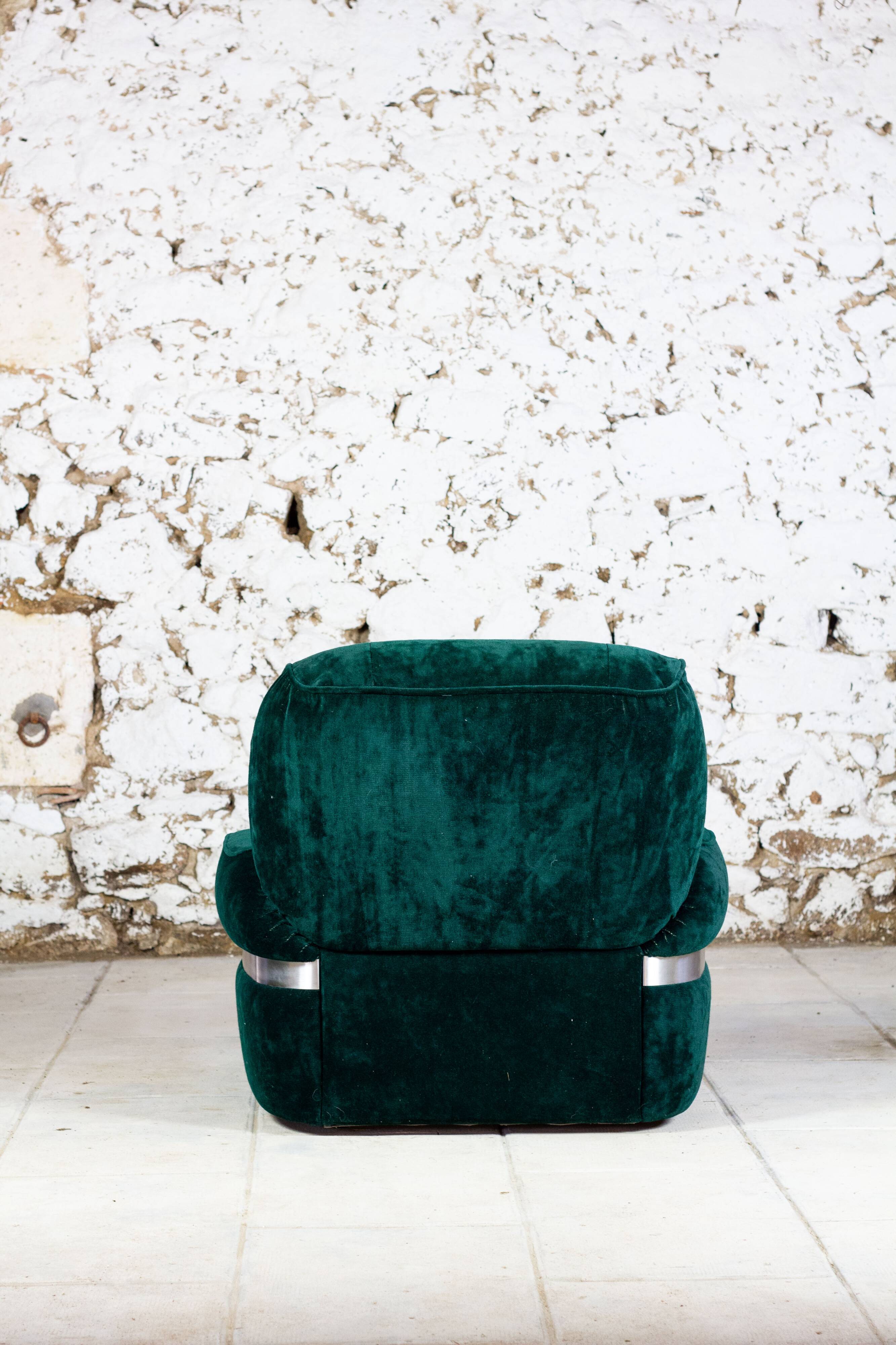 Green velvet armchair "spage age" by Beka, 1970