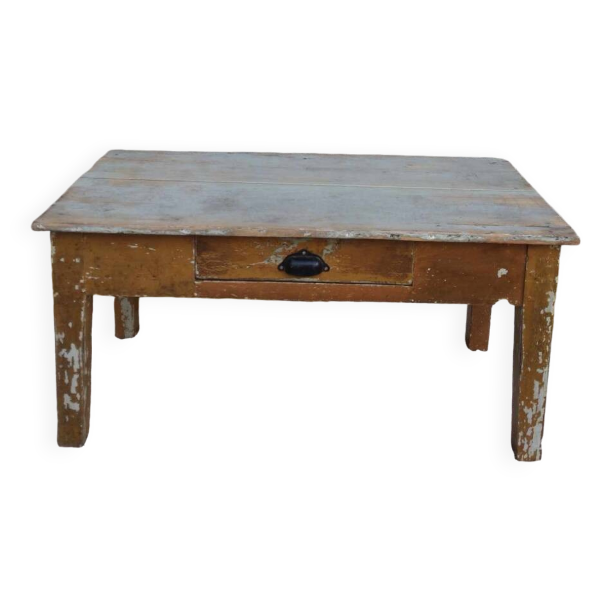 Patinated coffee table with a drawer