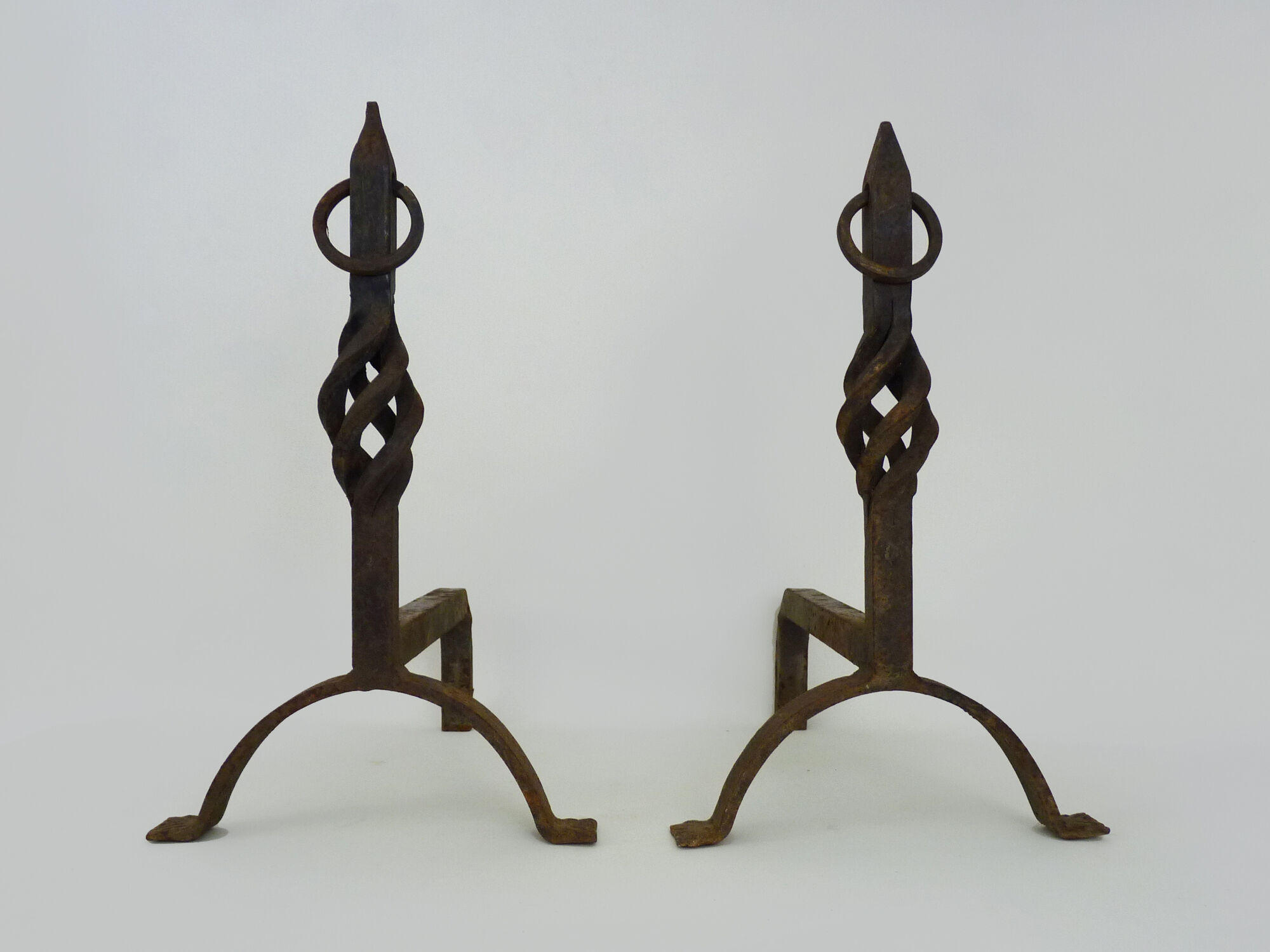 Large pair of cast iron chimney chenets. France 19th century