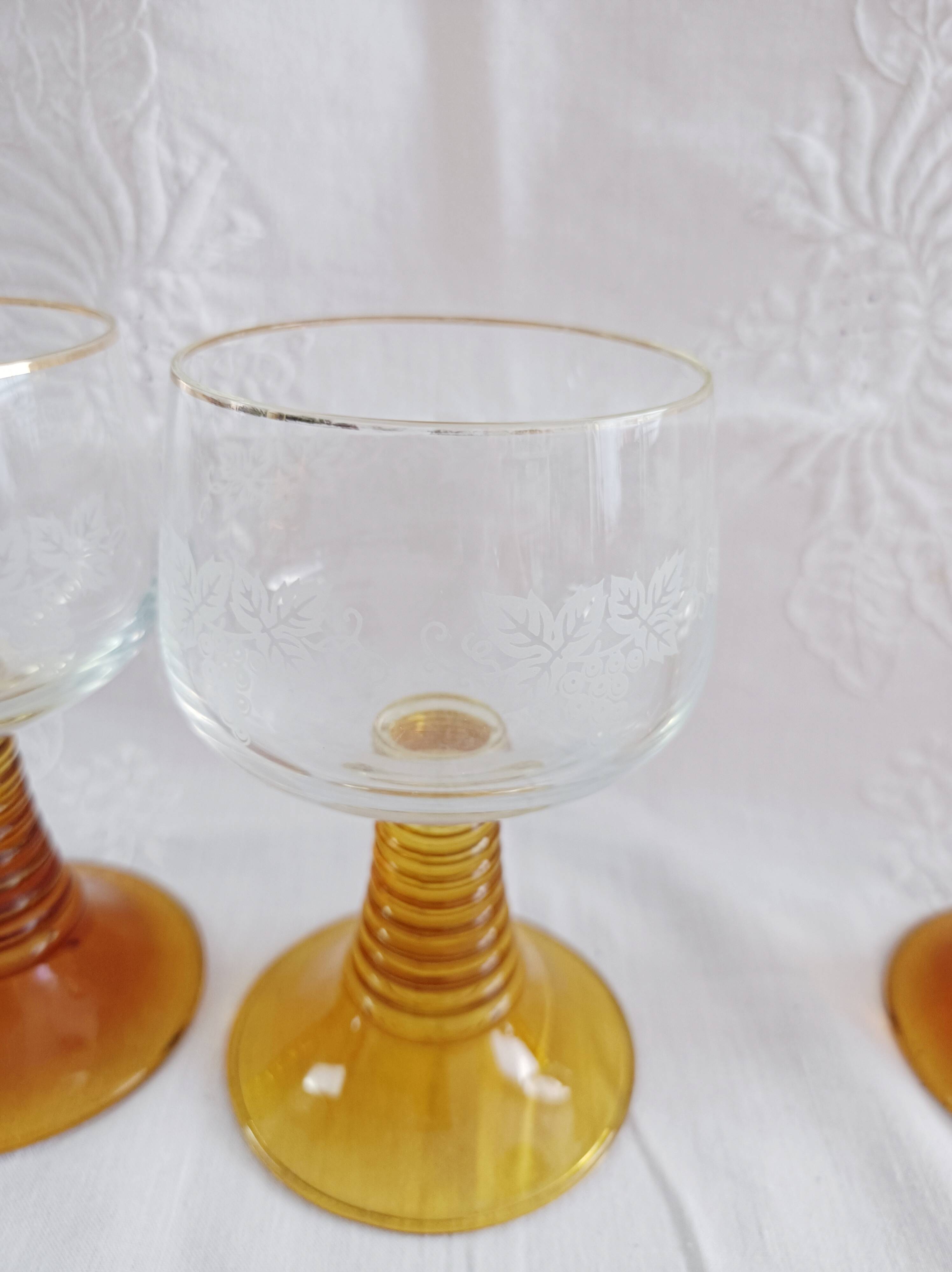 Set of 3 amber glass stemware