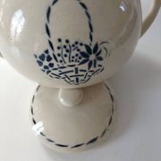 HBCM sugar bowl model Paradis in ironstone with blue basket decoration.