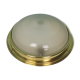 Brass holophane glass ceiling light