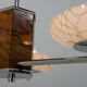 Art deco wood chrome and glass chandelier, 1940s, restored
