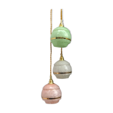 Suspension cascade three lights vintage globes in clichy glass pink white and green