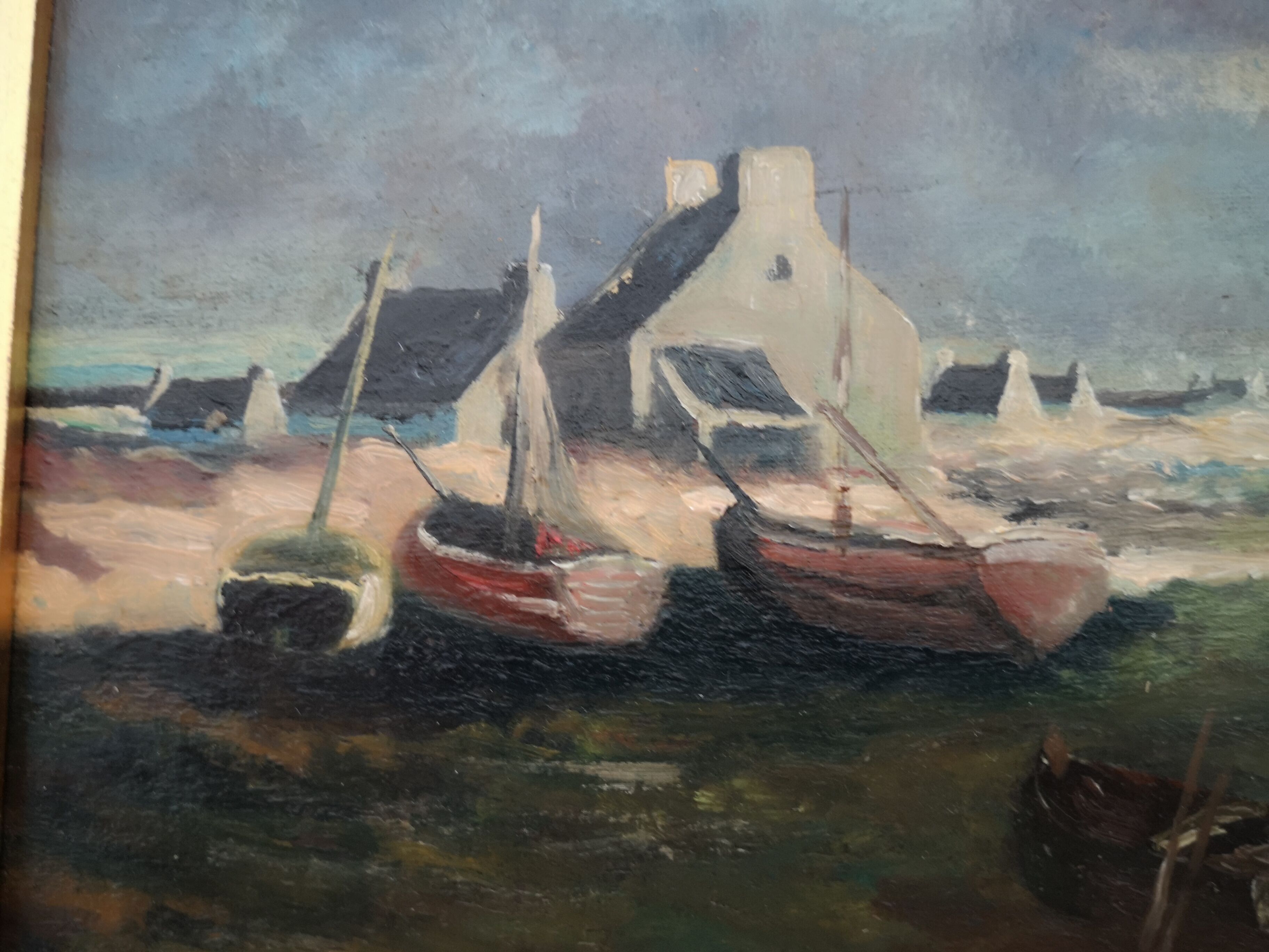 Tableau ancien huile sur toile de  Marine FRANÇAIS XIXe  Signe.