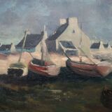 Ancient oil painting on canvas by Marine 19th Signe.