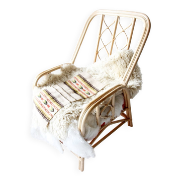 Ensemble de 2 fauteuils vintage en bambou et raffia, couleur crème, années 1960.