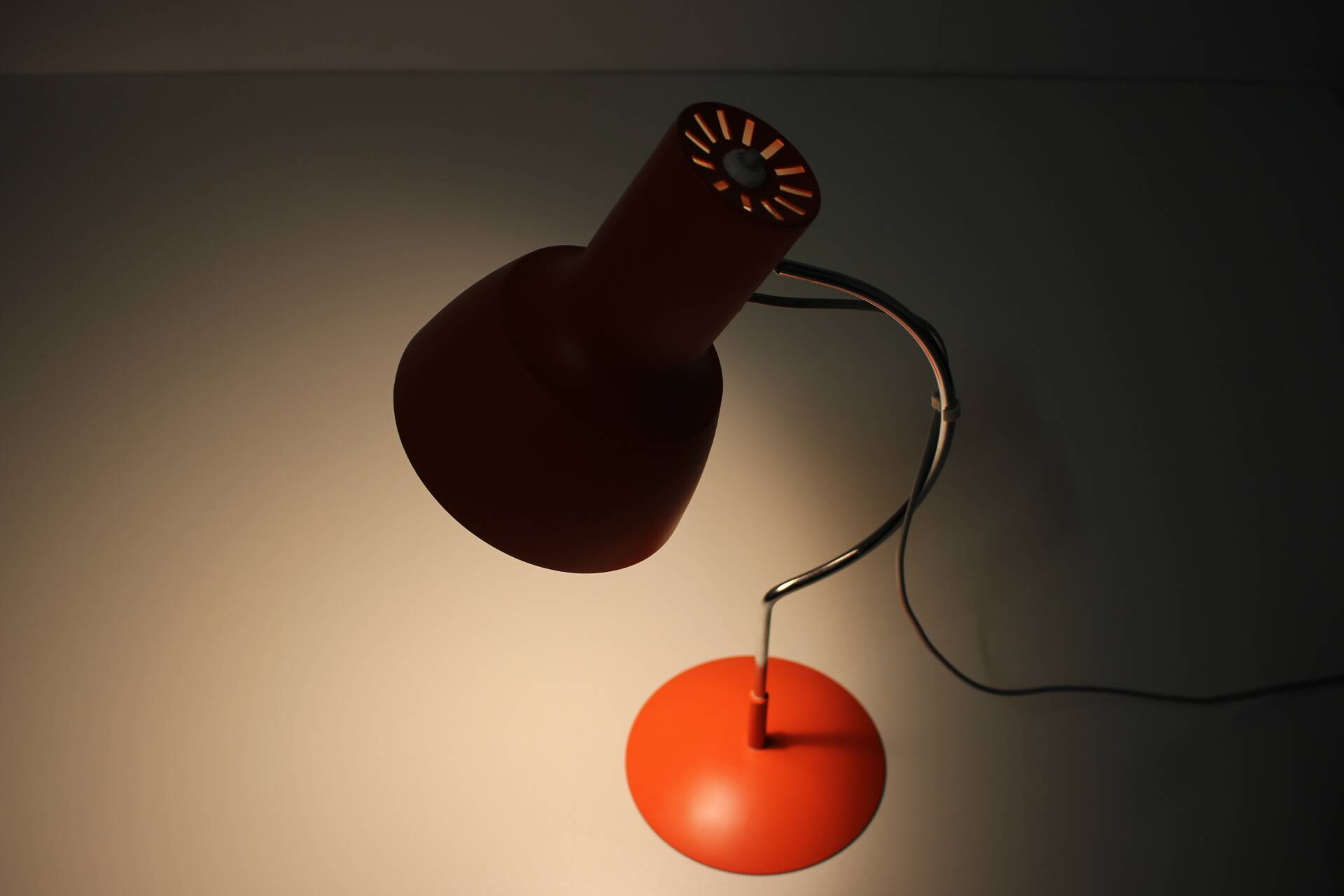 1960s Pair of Josef Hurka Orange Red Desk Lamps, Czechoslovakia