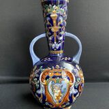 Vase with 2 handles earthenware gien decoration italian renaissance stamped