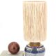 Blue and gold ceramic lamp by Georges Pelletier, raffia lampshade