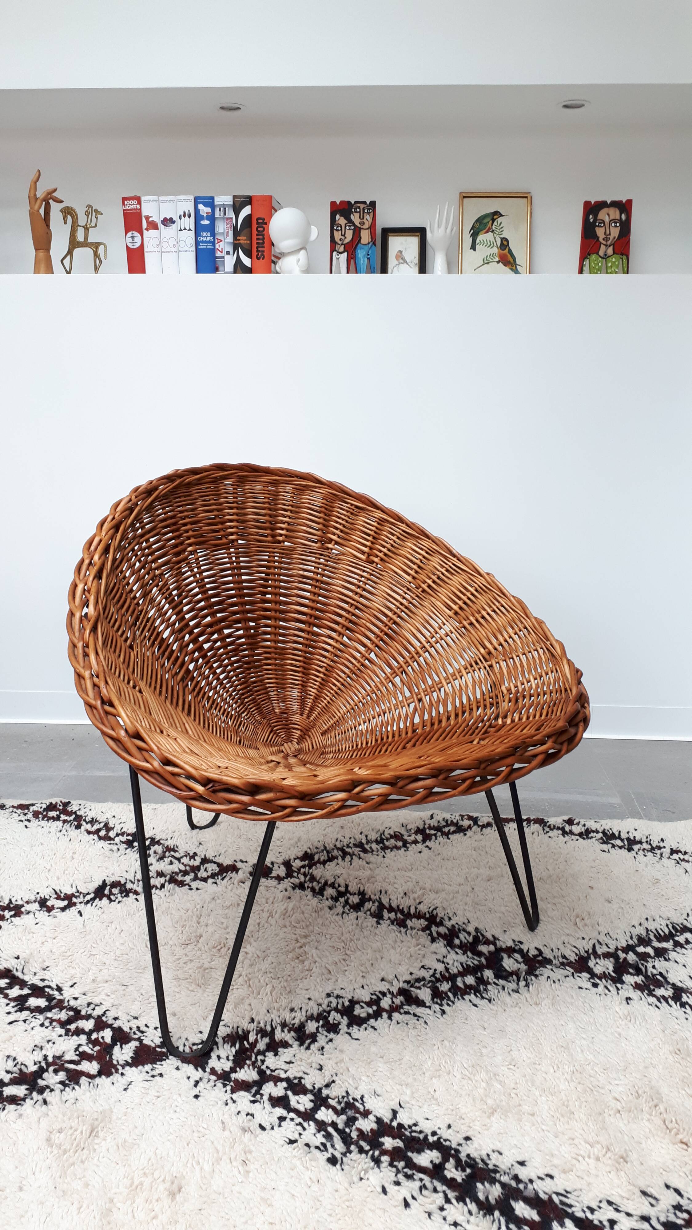 1950s basket rattan armchair