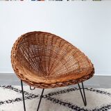 1950s basket rattan armchair