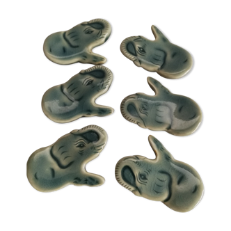 Set of 6 ceramic elephant knife holder