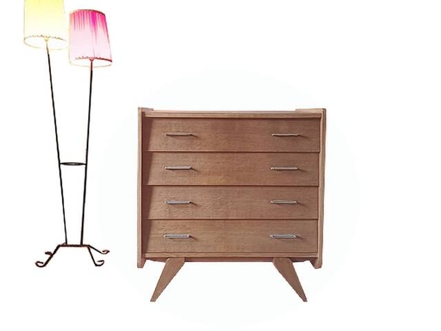 Commode vintage bois et pieds compas années 1950 1960