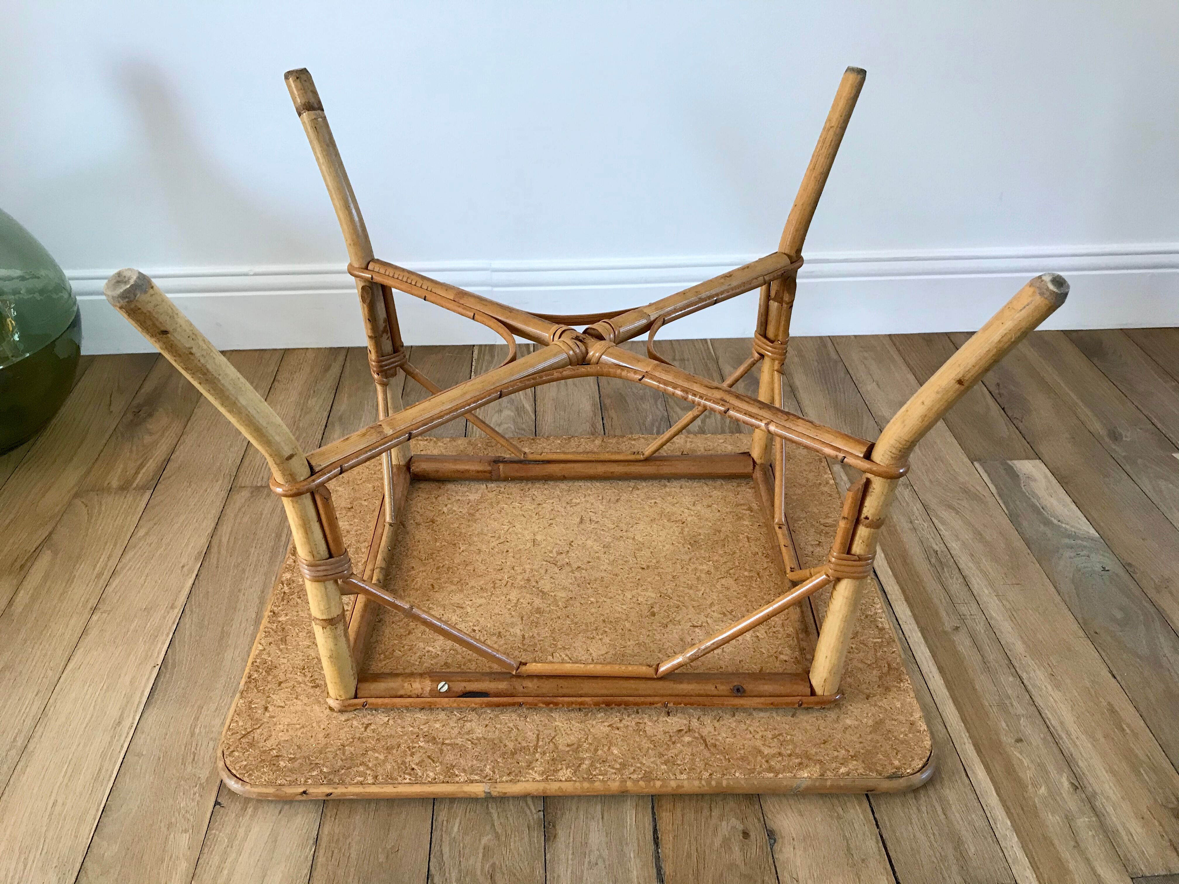 Coffee table in rattan and bamboo 60s