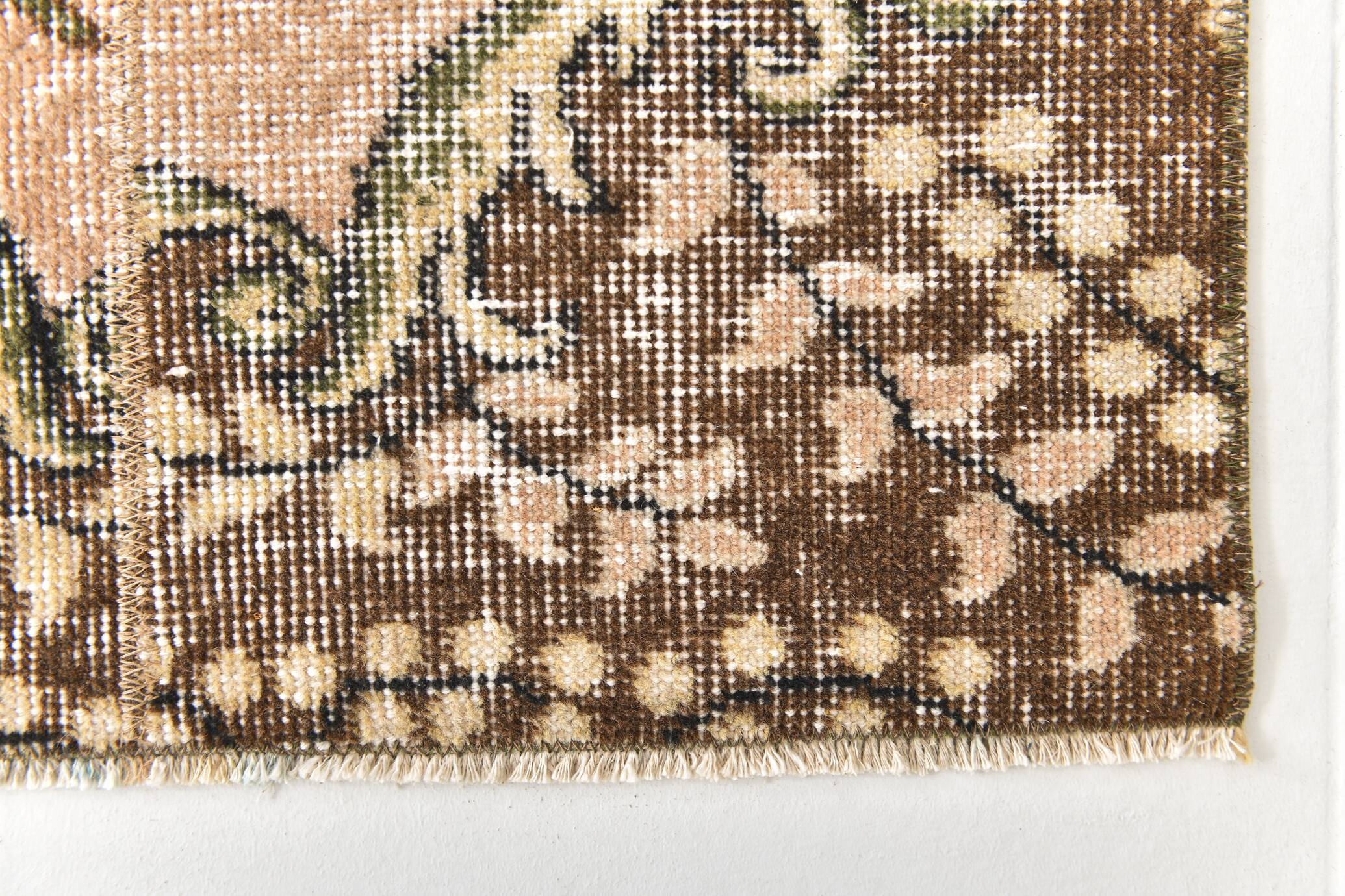 2x9 Rug For Floral Green Turkish Vintage Runner Rug, 64x279Cm SKU 24965