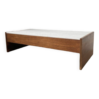 Table basse moderniste palissandre et marbre