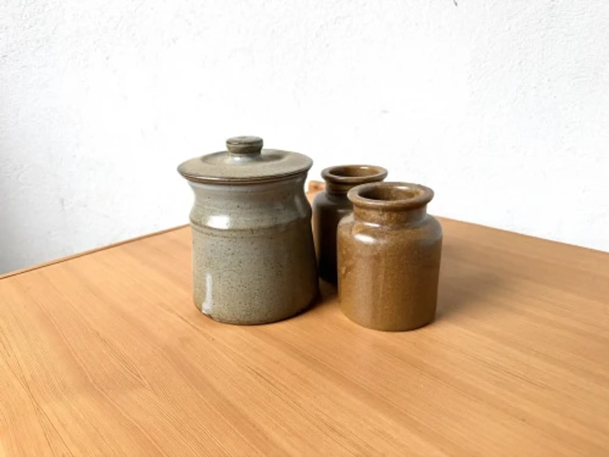 Set of 3 glazed stoneware pots, 1970s