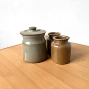 Set of 3 glazed stoneware pots, 1970s