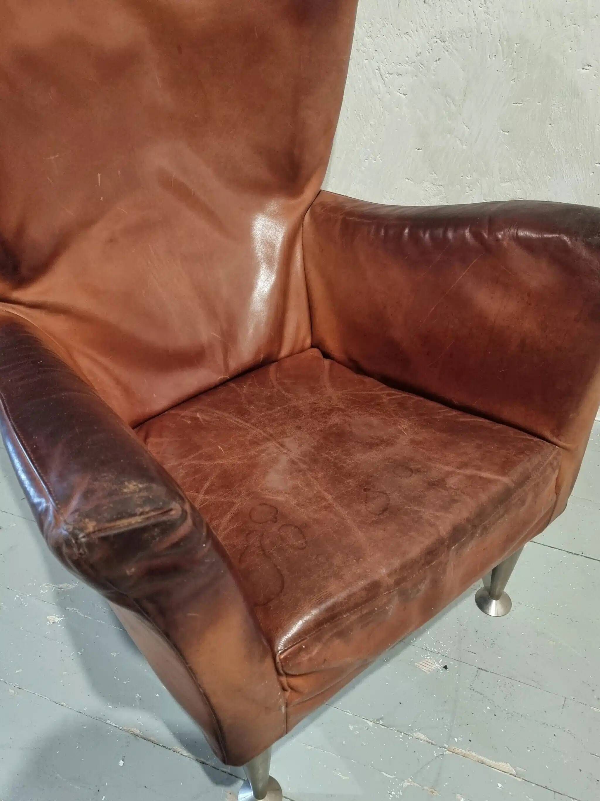 Vintage Dutch leather lounge chair, 1990s, Montis style