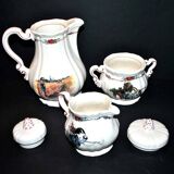 Obernai coffee service in sarreguemines earthenware coffee maker sugar bowl and milk