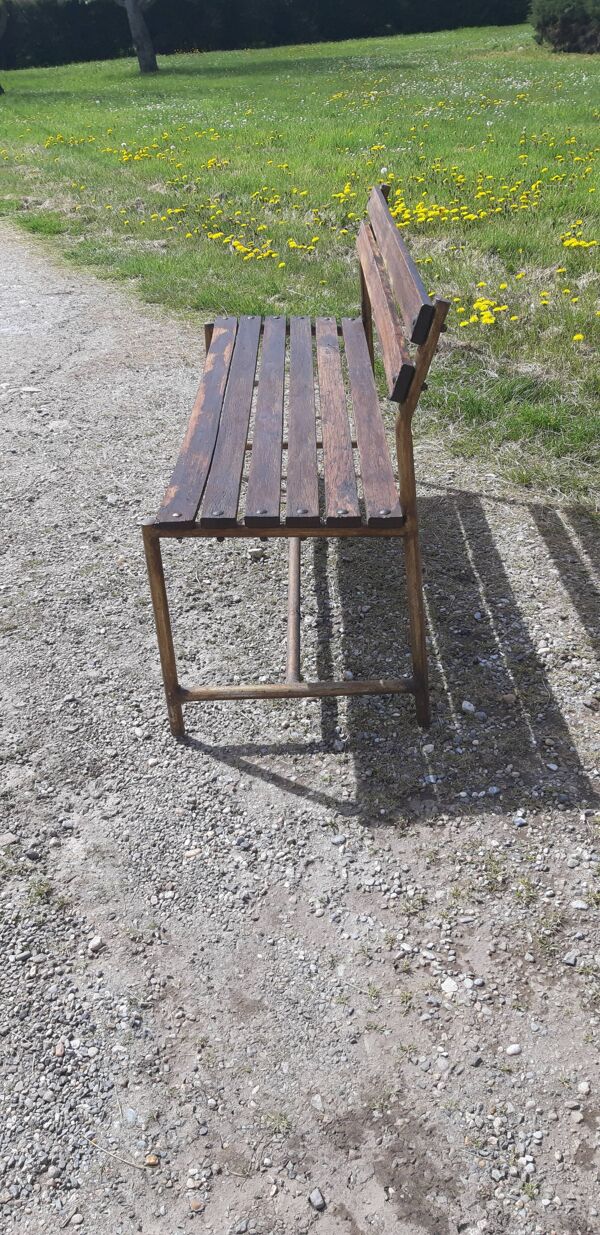 Banc des années 50 en fer et bois