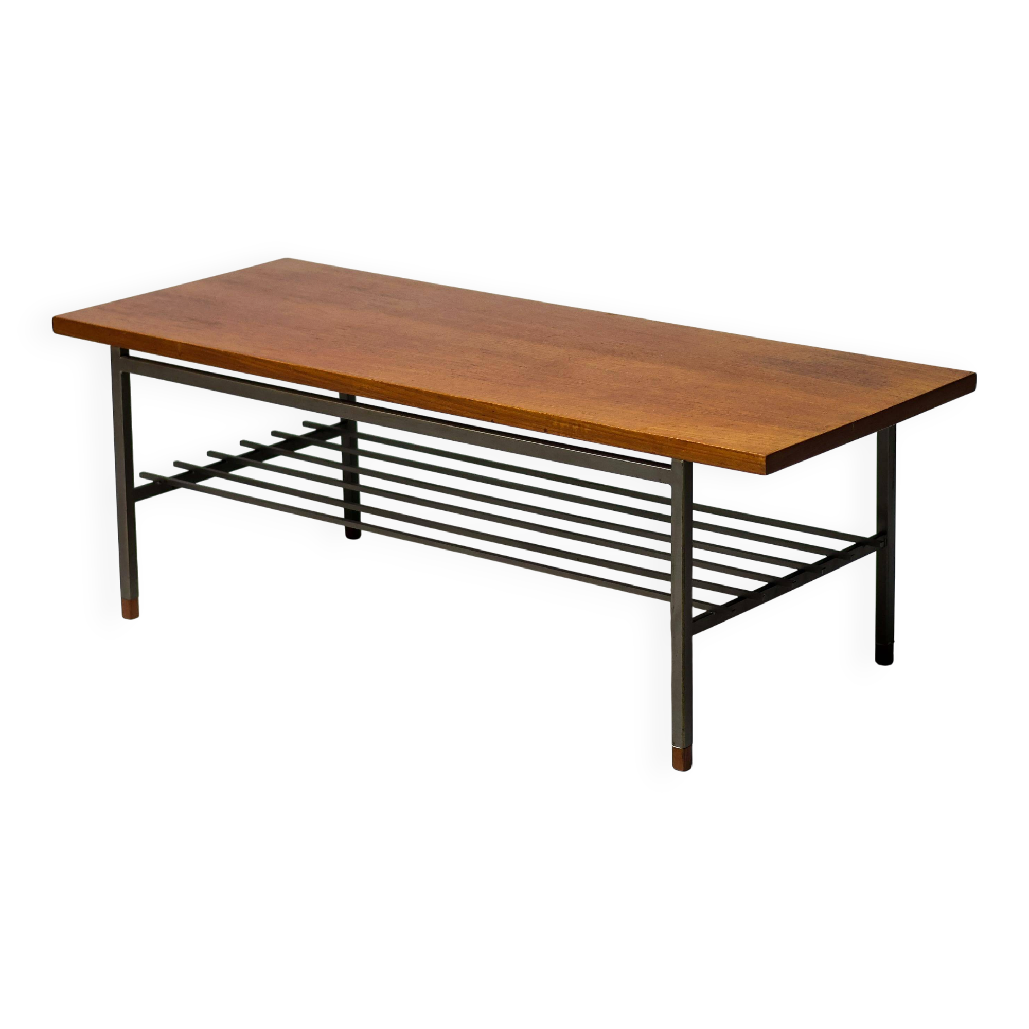 Dutch modernist coffee table with a square base and teak top, 1950s.