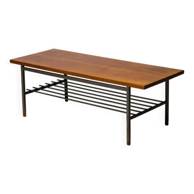 Dutch modernist coffee table with a square base and teak top, 1950s.