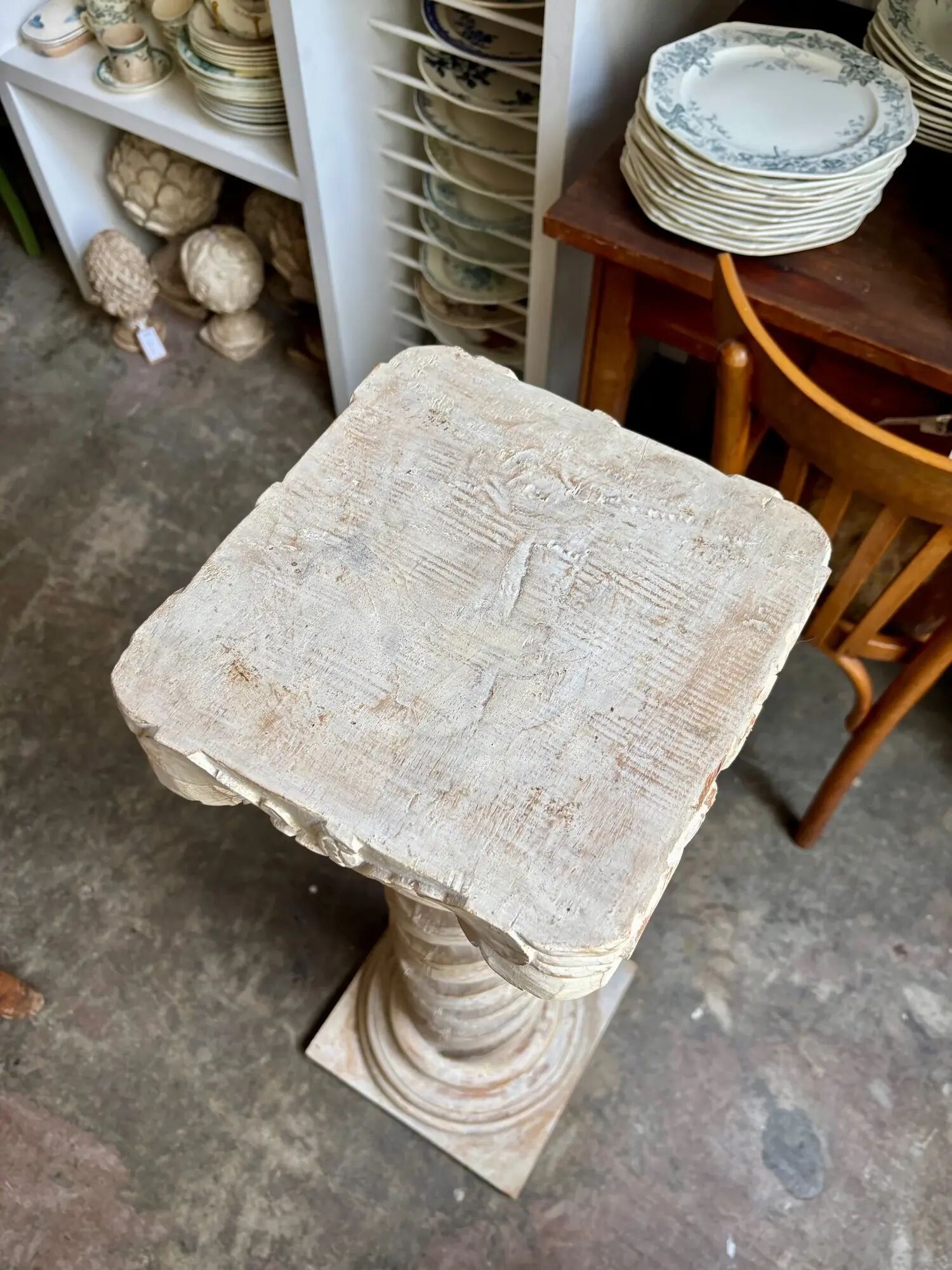 Beige carved wooden column