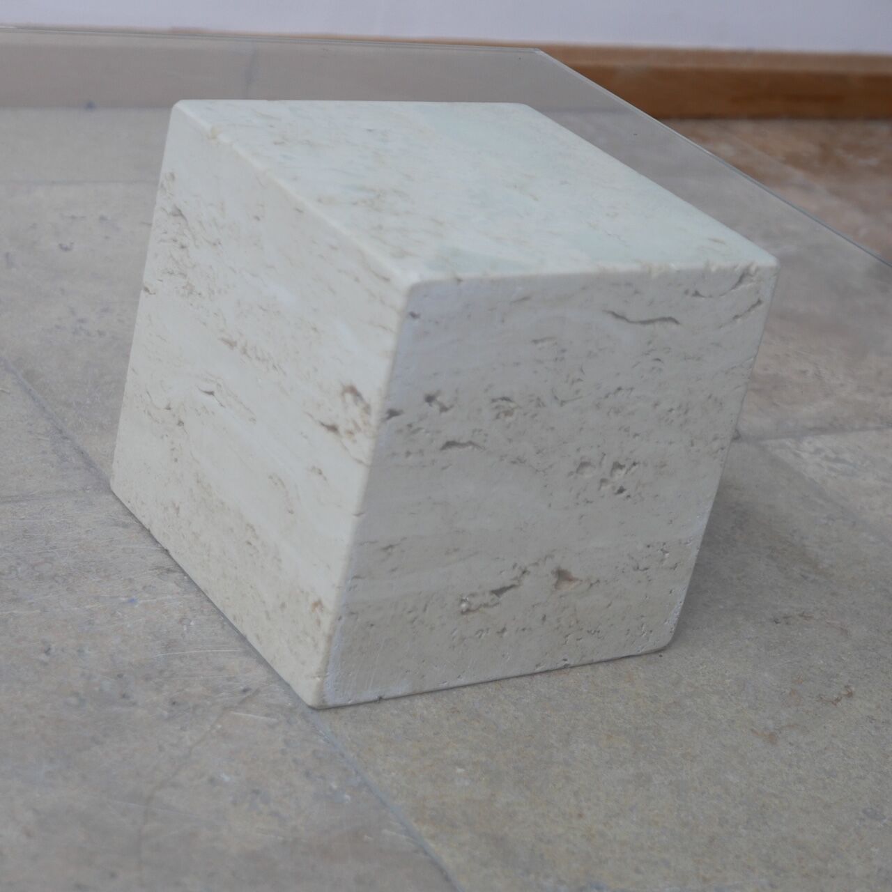 Italian Mid-Century Travertine Geometric Coffee Table attributed to Massimo and Lella Vignelli