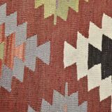 5x10 Dark Red Green Tribal Vintage Kilim Rug